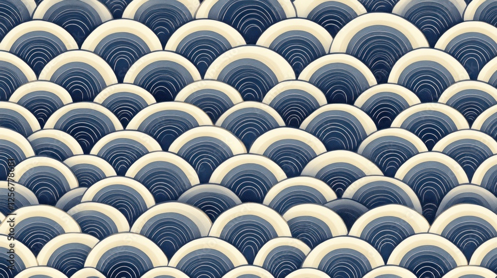Fototapeta premium Blue wave pattern background, seamless texture, design element, illustration, digital art