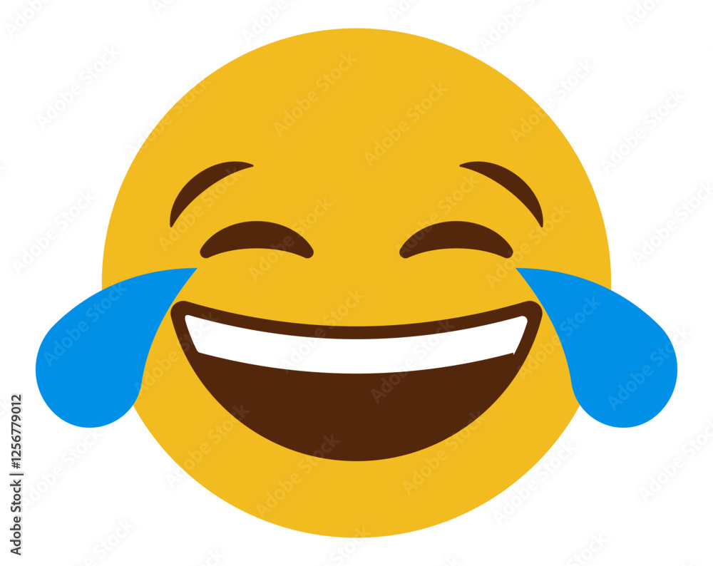 laughing crying emoji emoticon with tears of joy, smile face with open mouth and smiling eyes with two blue tears streaming down the cheeks. laughter, happiness and amusement. funny emotion laughing crying emoji emoticon with tears of joy, smile face with open mouth and smiling eyes with two blue tears streaming down the cheeks. laughter, happiness and amusement. funny emotion
