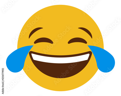 laughing crying emoji emoticon with tears of joy, smile face with open mouth and smiling eyes with two blue tears streaming down the cheeks. laughter, happiness and amusement. funny emotion