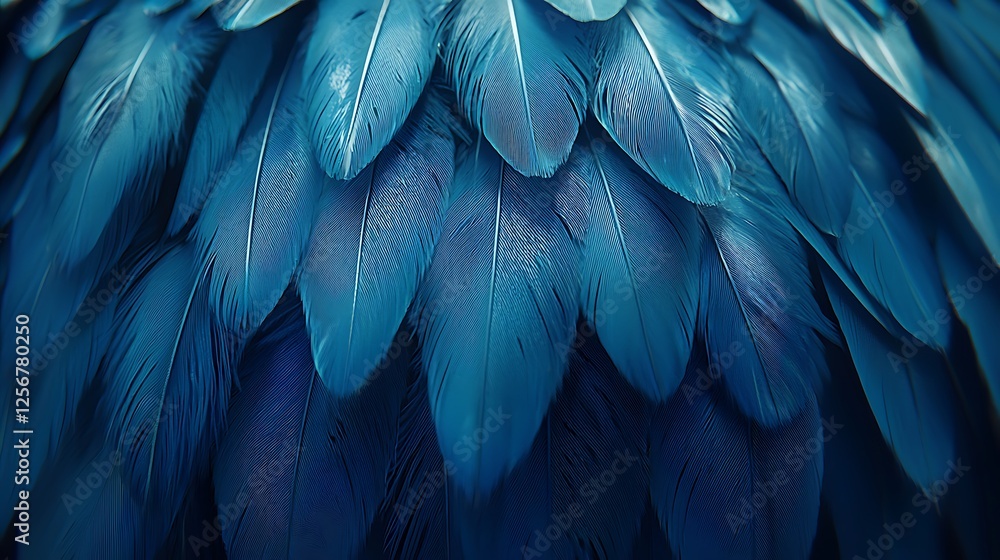 Fototapeta premium Teal bird feathers close-up texture; background blurred.