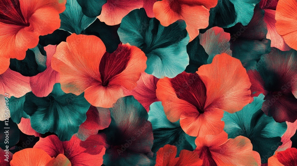 custom made wallpaper toronto digitalVibrant coral and teal flower petals background pattern