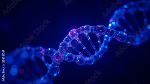 Glowing Futuristic DNA Strand in Digital Cyberspace with Neon Reflections