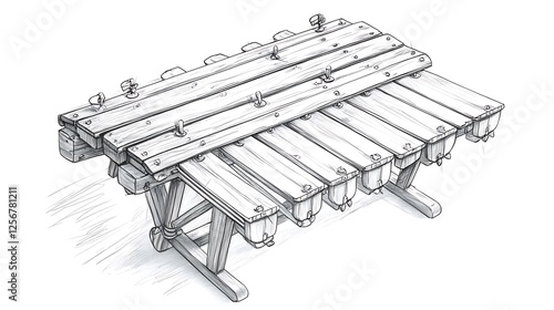 Hand-drawn illustration of a panpipes musical instrument photo