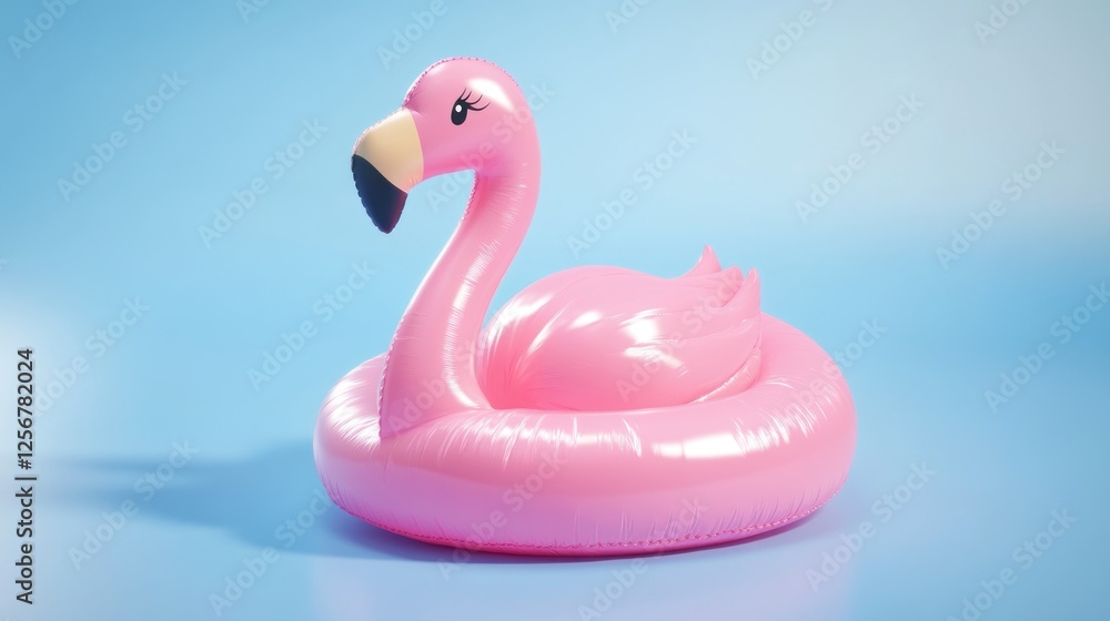 Pink Flamingo Inflatable Pool Float on a Serene Blue Background Pink Flamingo Inflatable Pool Float on a Serene Blue Background