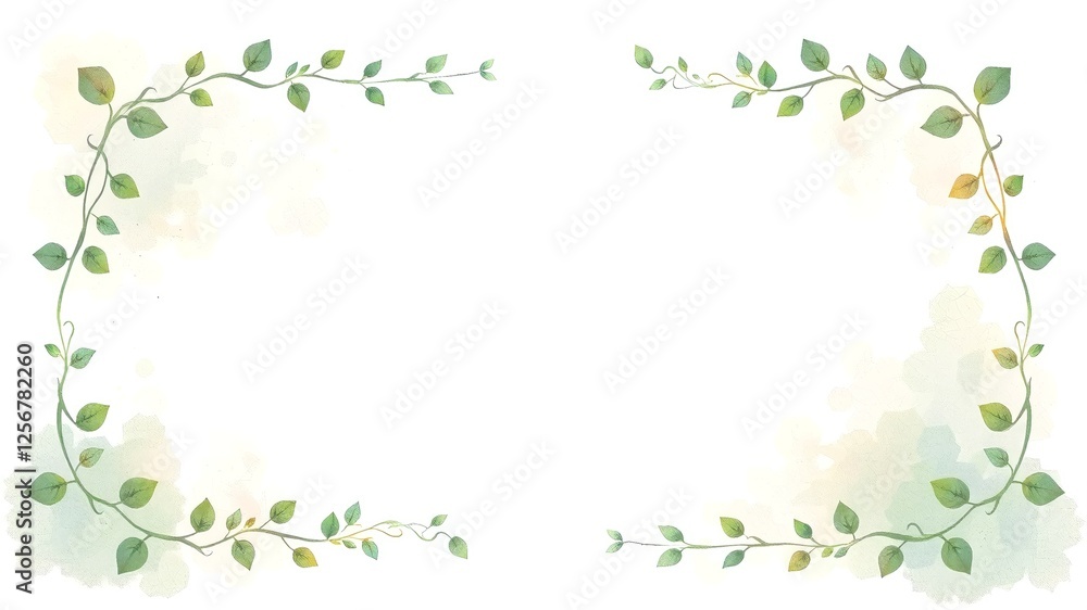 Elegant Green Vine Frame Design with Soft Watercolor Background Elegant Green Vine Frame Design with Soft Watercolor Background
