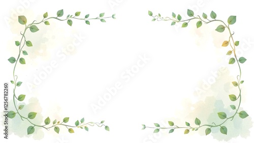 Wallpaper Mural Elegant Green Vine Frame Design with Soft Watercolor Background Torontodigital.ca