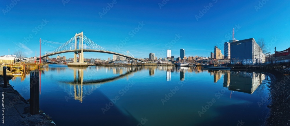 Naklejka premium Stunning Panoramic View of the Providence River and the Fox Point Bridge, Rhode Island
