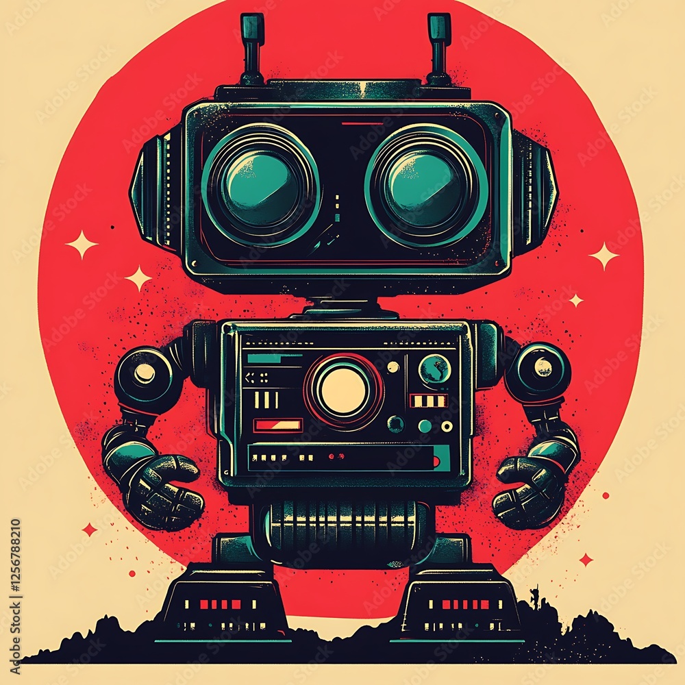 Fototapeta premium Retro Robot Graphic Design, Space Theme Background