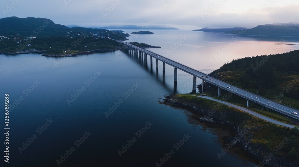 Obraz premium Serene Twilight Bridge over Fjord in Norway