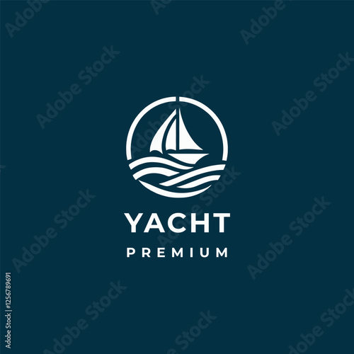 Yacht logo symbolizing luxury and adventure. Perfect for high-end travel, marine, or lifestyle branding.