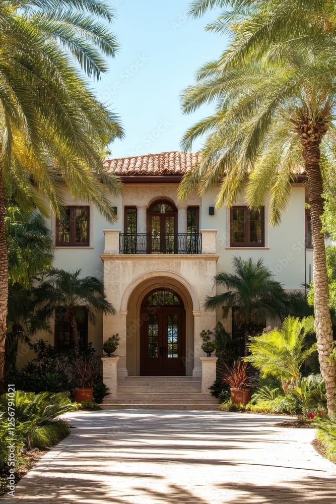 The creamy stucco facade of a Mediterranean Revival home, showcasing a flawless harmony of natural materials. The creamy stucco facade of a Mediterranean Revival home, showcasing a flawless harmony of natural materials.