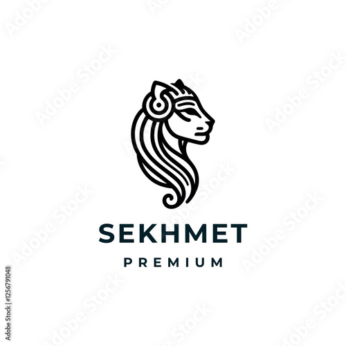 A sleek line art logo of Sekhmet, symbolizing power, protection, and ancient Egyptian wisdom