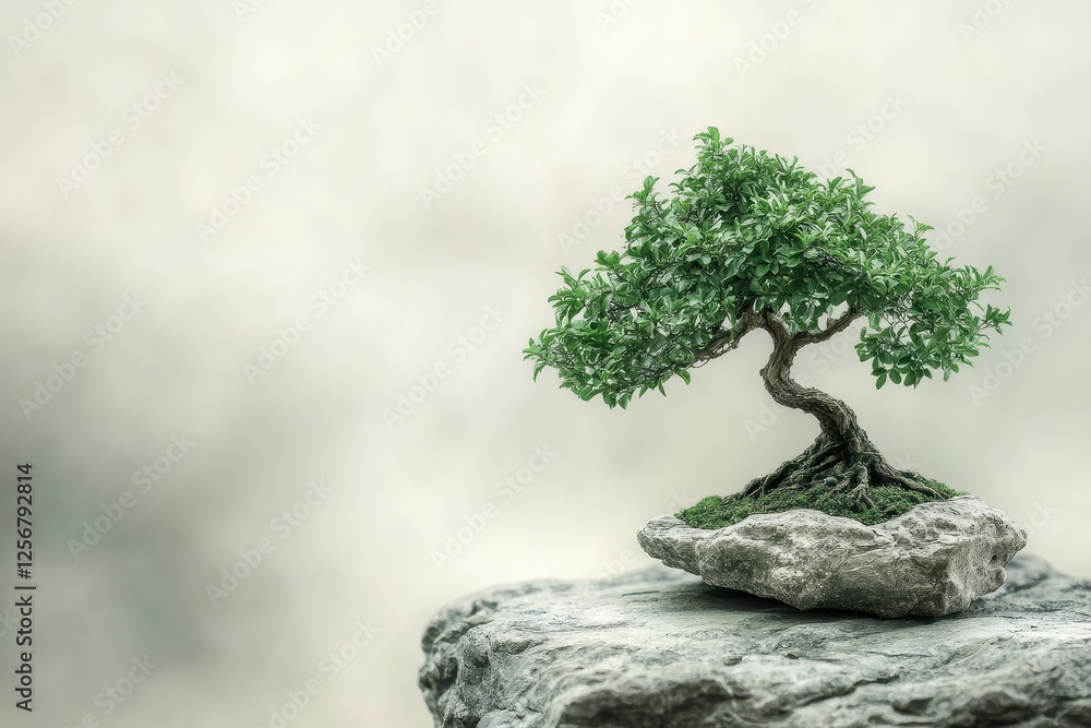Miniature bonsai tree on grey stone. Perfect for zen, peace, nature concepts. Miniature bonsai tree on grey stone. Perfect for zen, peace, nature concepts.