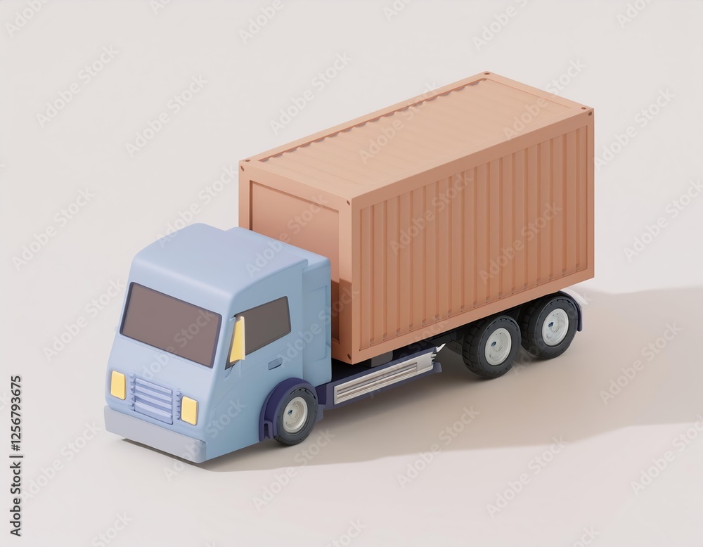 3D light blue semi truck hauls a tan shipping container 3D light blue semi truck hauls a tan shipping container