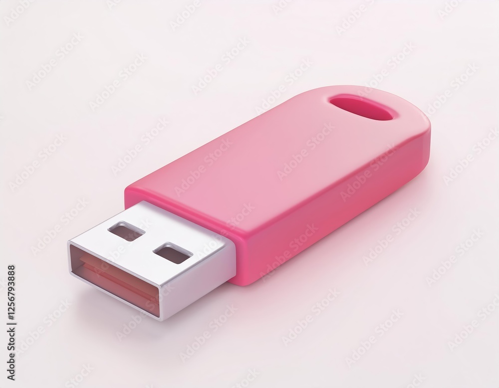3D pink USB flash drive sits on a light pink surface 3D pink USB flash drive sits on a light pink surface