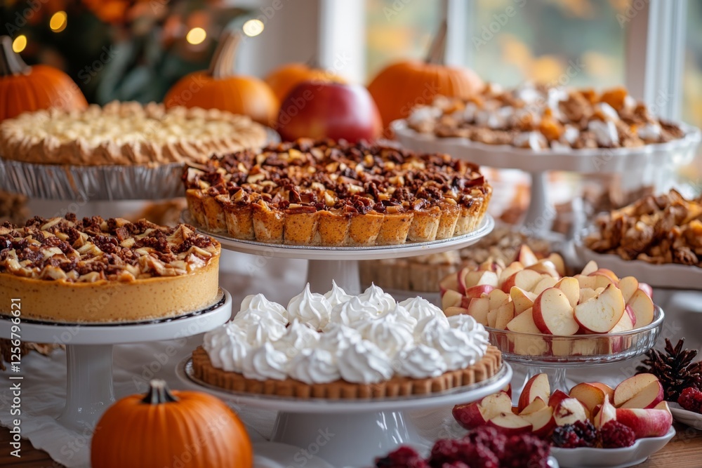 Table full of delicious festive cakes and pastries for a celebration Table full of delicious festive cakes and pastries for a celebration