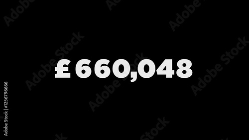 One Million Great Britain Pound Currency Count Up Motion Graphic Isolated on Black Background Alpha Matte GBP