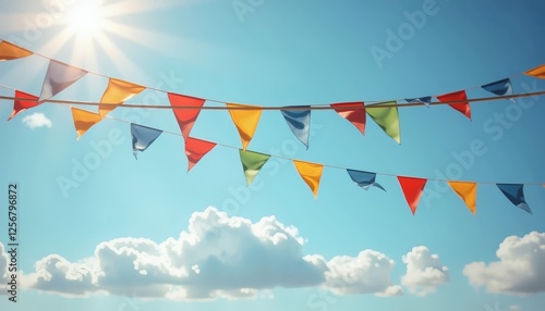 Colorful Party Bunting with Joyful Mood Celebrating against Blue Sky