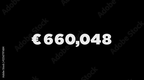 One Million Euro Currency Count Up Motion Graphic Isolated on Black Background Alpha Matte 