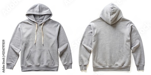 Grey Hoodie Sweatshirt Mockup, Front and Back Views photo