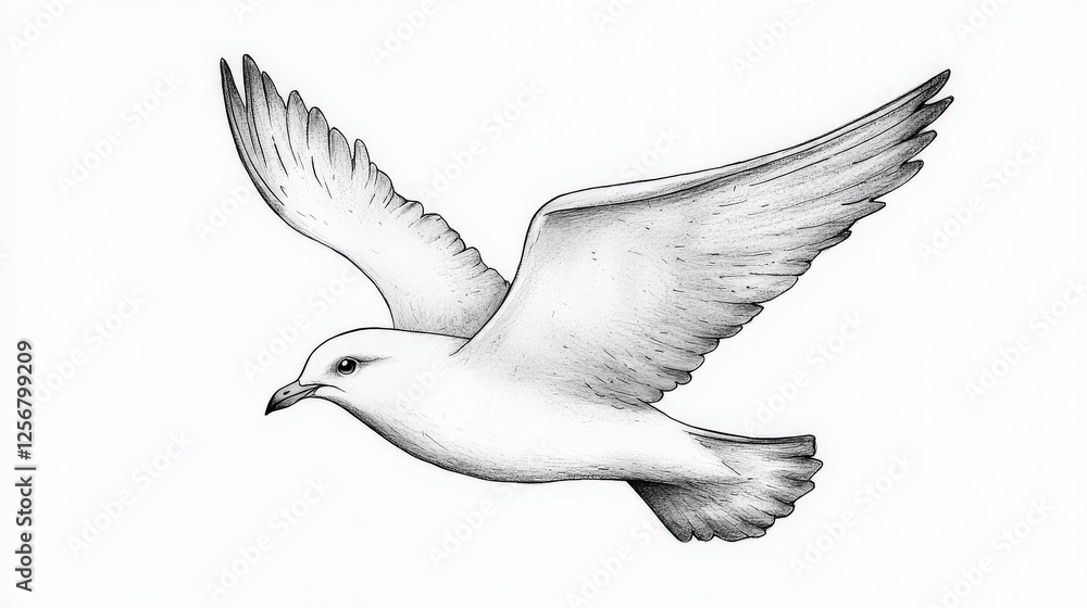 Obraz premium Flying Seagull Illustration in Black and White Perfect for Animal-Themed Projects and Nature-Inspired Designs