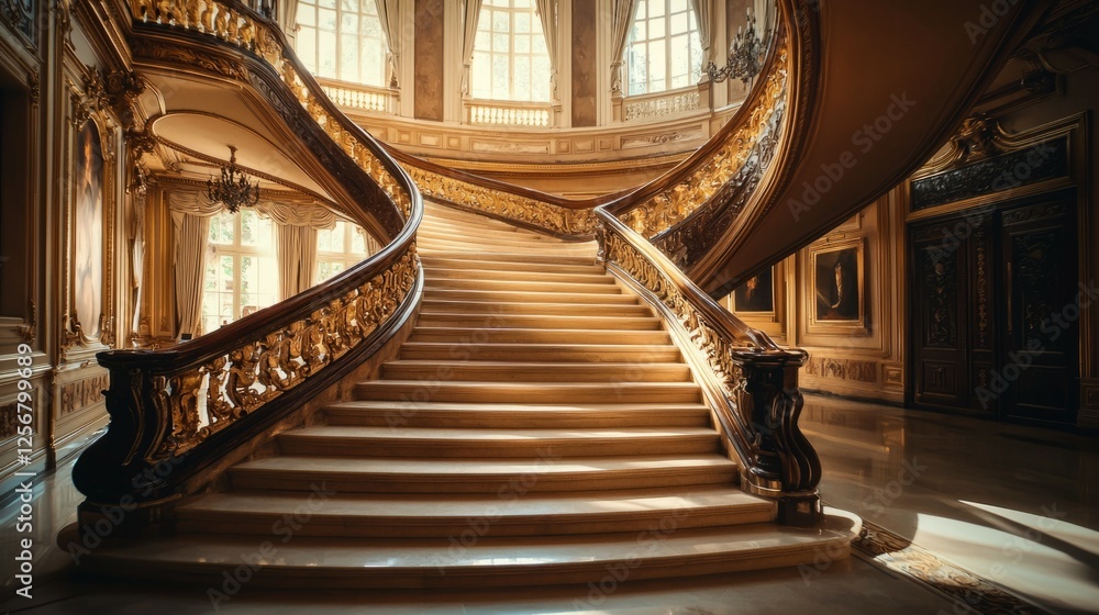 Obraz premium Elegant Grand Staircase in Luxurious Historic Interior Design