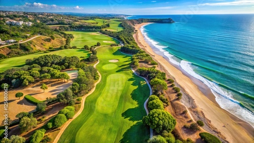 Aerial Algarve Golf Course, Vale do Lobo Beach Ocean View, Portugal Luxury Resort