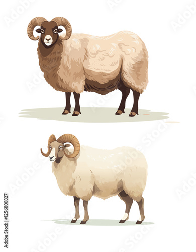 Two realistic rams with detailed wool textures.