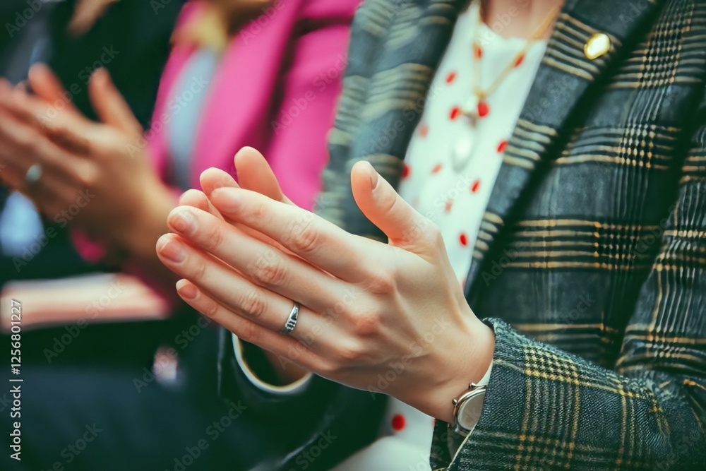 Obraz premium Hands of an Elegant Woman Applauding at a Formal Event Gathering