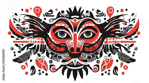 Abstract tribal mask design, decorative, art, graphic, print photo