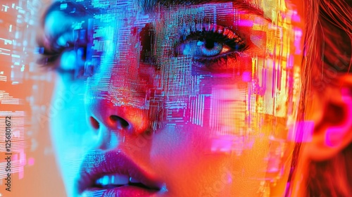 Wallpaper Mural Futuristic Portrait of a Young Woman with Digital Overlay Effects Torontodigital.ca