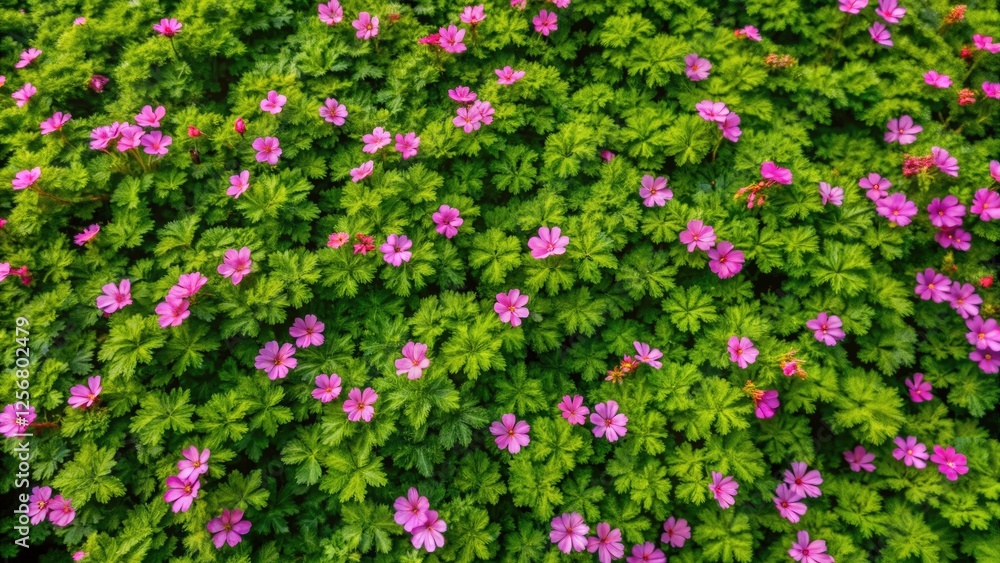 Aerial View Wild Geranium Hedgerow Spring Bloom, Geranium maculatum Photography Aerial View Wild Geranium Hedgerow Spring Bloom, Geranium maculatum Photography