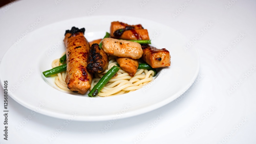 Delicious Grilled Chicken and Noodles with Green Beans Delicious Grilled Chicken and Noodles with Green Beans