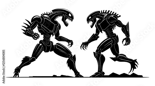 Two biomechanical alien creatures facing off.
