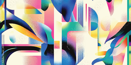 Colorful seamless vector pattern, abstract geometric shape background, trendy design with collage shapes shapes in gradient colors. doodle wallpaper print