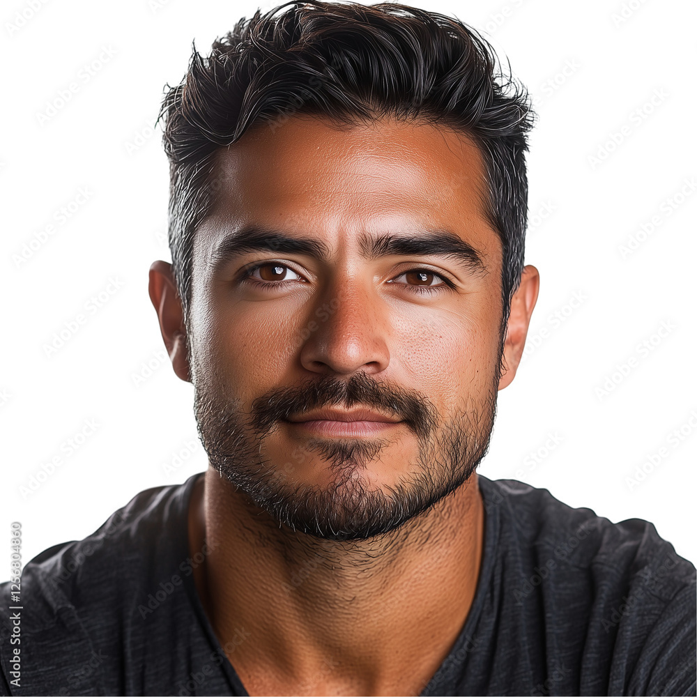 Fototapeta premium Close-Up Portrait of a Handsome Hispanic Man, Isolated on transparent background 