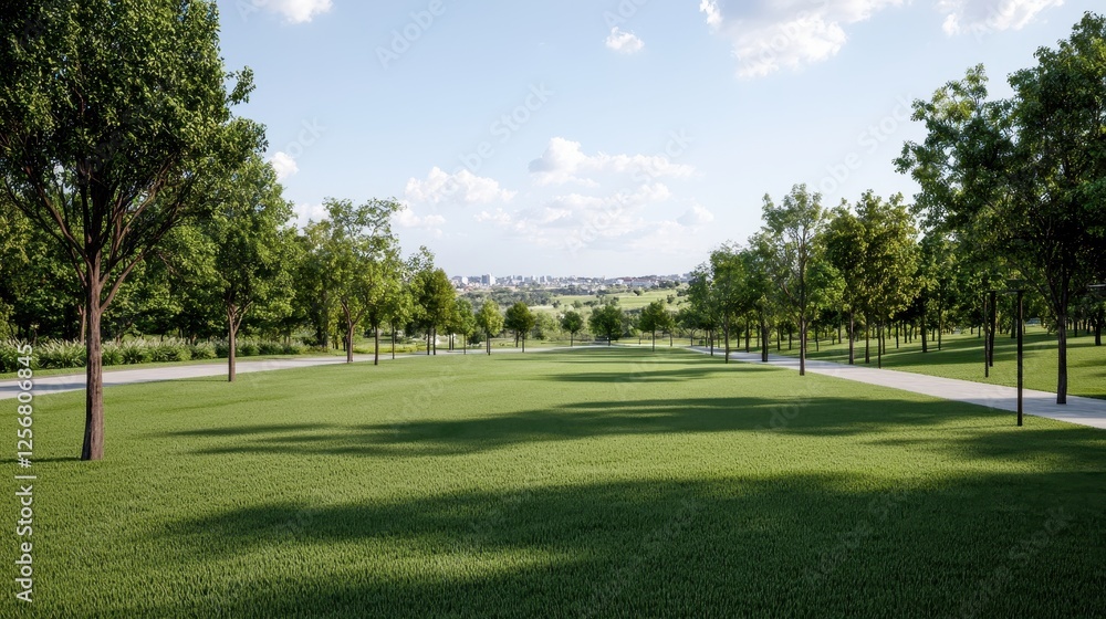 A serene park landscape featuring lush green grass and trees under a bright blue sky, inviting outdoor activities and relaxation. A serene park landscape featuring lush green grass and trees under a bright blue sky, inviting outdoor activities and relaxation.