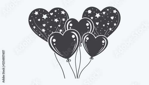 Heart Balloons Silhouette Vector Art Elegant Romantic Design Illustration