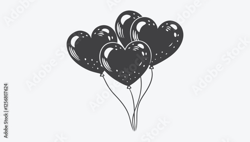 Heart Balloons Silhouette Vector Art Elegant Romantic Design Illustration