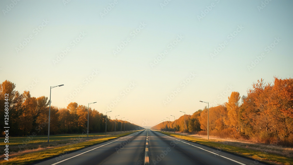 Sunset over the road empty travel lanscape concept horizon Sunset over the road empty travel lanscape concept horizon