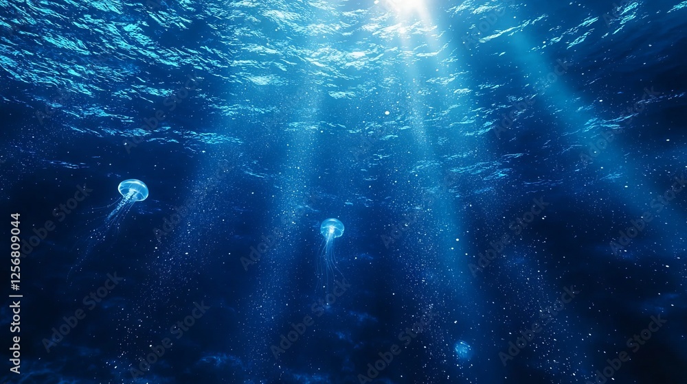 Obraz premium Ethereal Jellyfish in a Radiant Ocean Scene