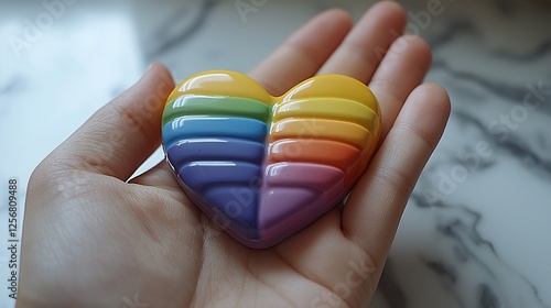 Wallpaper Mural Rainbow heart held in hand, marble background, LGBTQ+ pride Torontodigital.ca