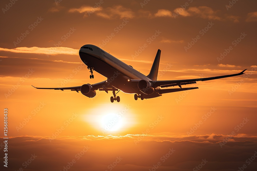airplane at sunset airplane at sunset