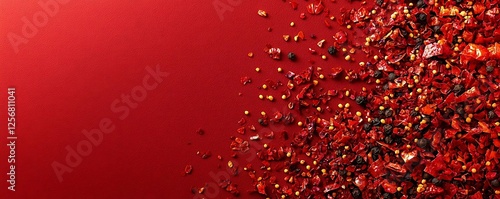 Red scorching sichuan Vibrant Red Spices and Seasonings Spread Across a Bold Red Surface for Culinary Use