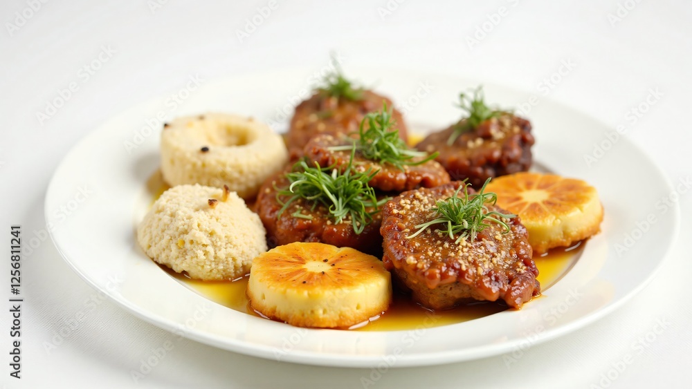 Gourmet Dish Pan-Seared Meatballs with Citrus and Couscous Gourmet Dish Pan-Seared Meatballs with Citrus and Couscous