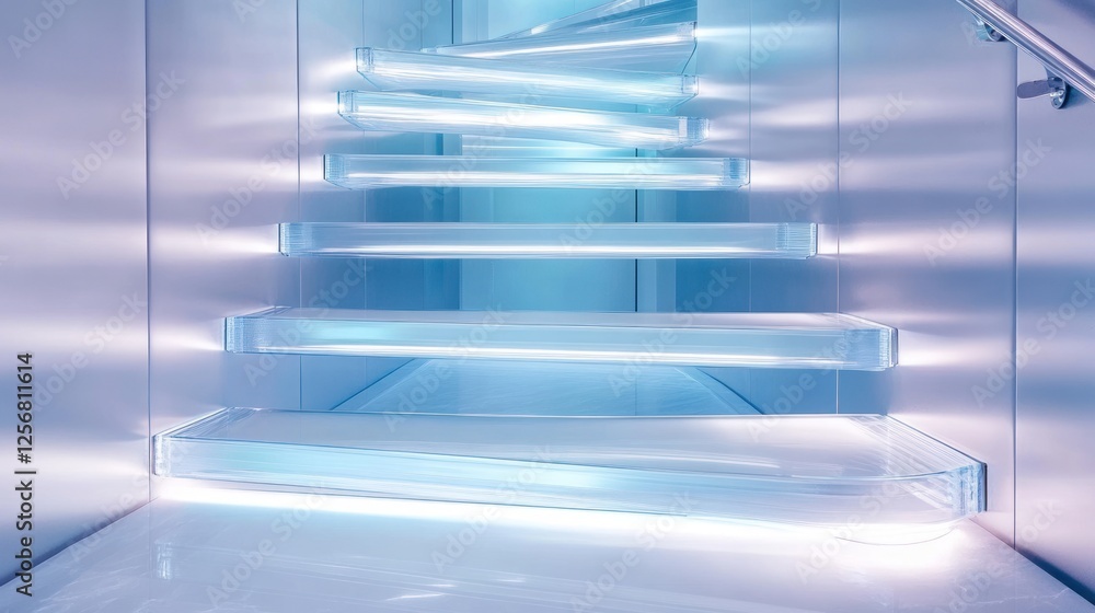Obraz premium Futuristic interior design showcasing illuminated translucent staircase