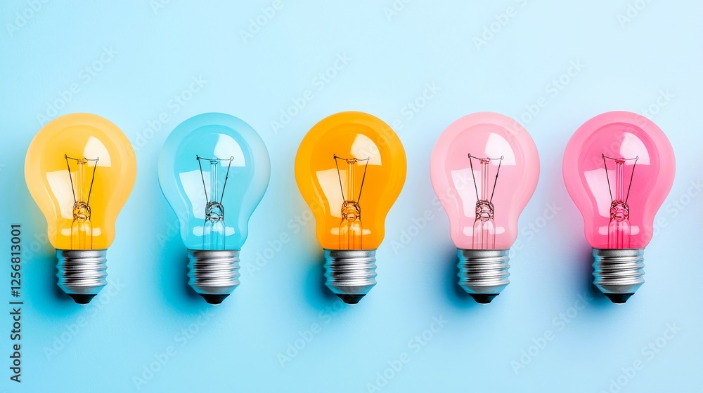 Colorful Light Bulbs on Blue Background Colorful Light Bulbs on Blue Background