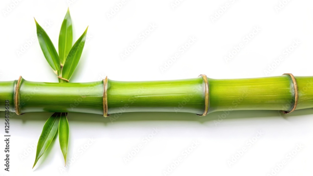 Fototapeta premium Green Bamboo Stem and Leaves on White Background