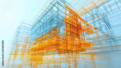 Wallpaper Mural Visualizing Building Structures:  Blueprint Designs in 3D Architectural Modeling Software, Efficiently Creating Innovative Structures. Torontodigital.ca