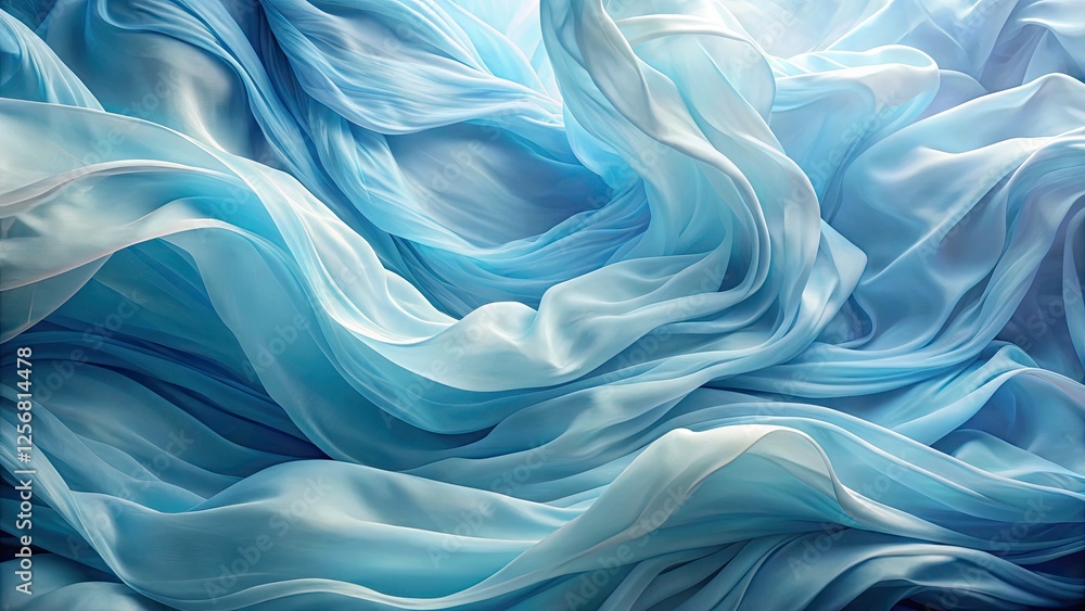 Obraz premium Ethereal Soft Blue Fabric Waves in Flowing Motion - Serene Textiles for Dreamy Backgrounds and Artistic Portraits